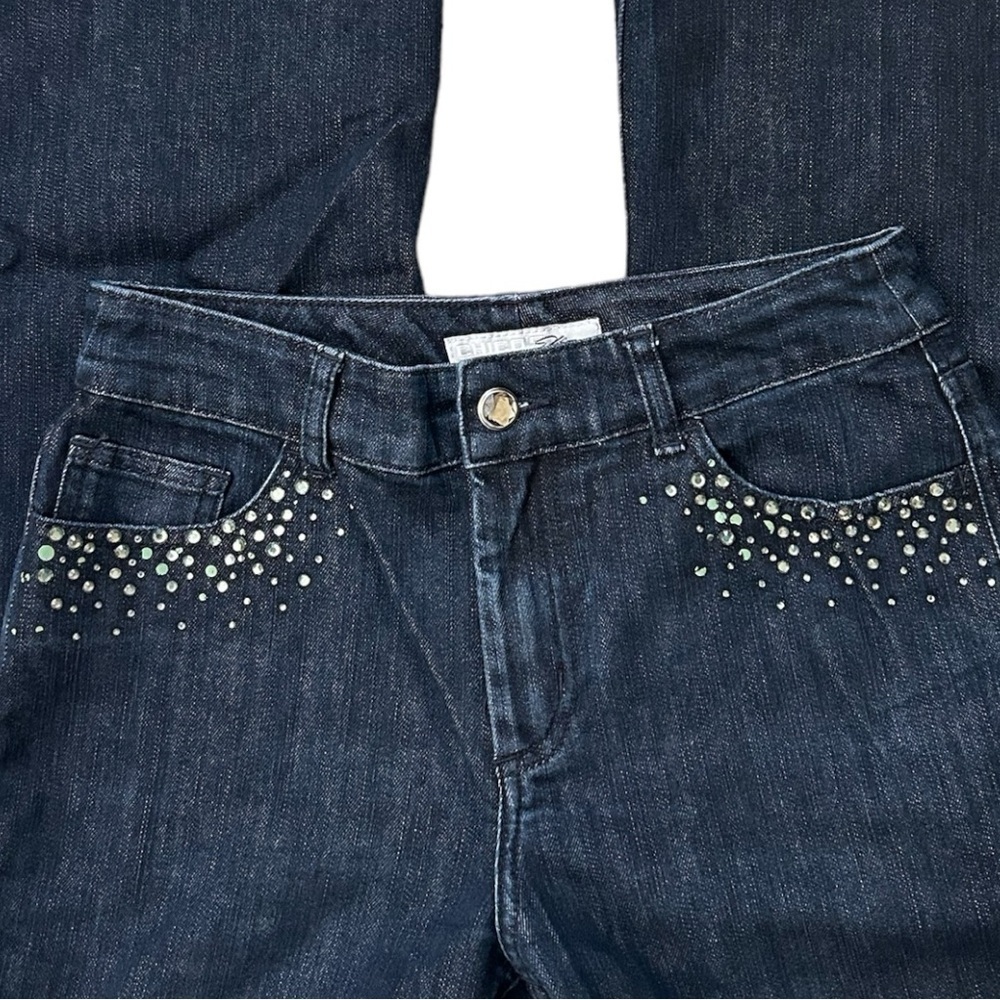 CHICO'S Platinum Charm Jean Rhinestone Embellished Bedazzled Dark Wash Regular - Picture 3 of 6